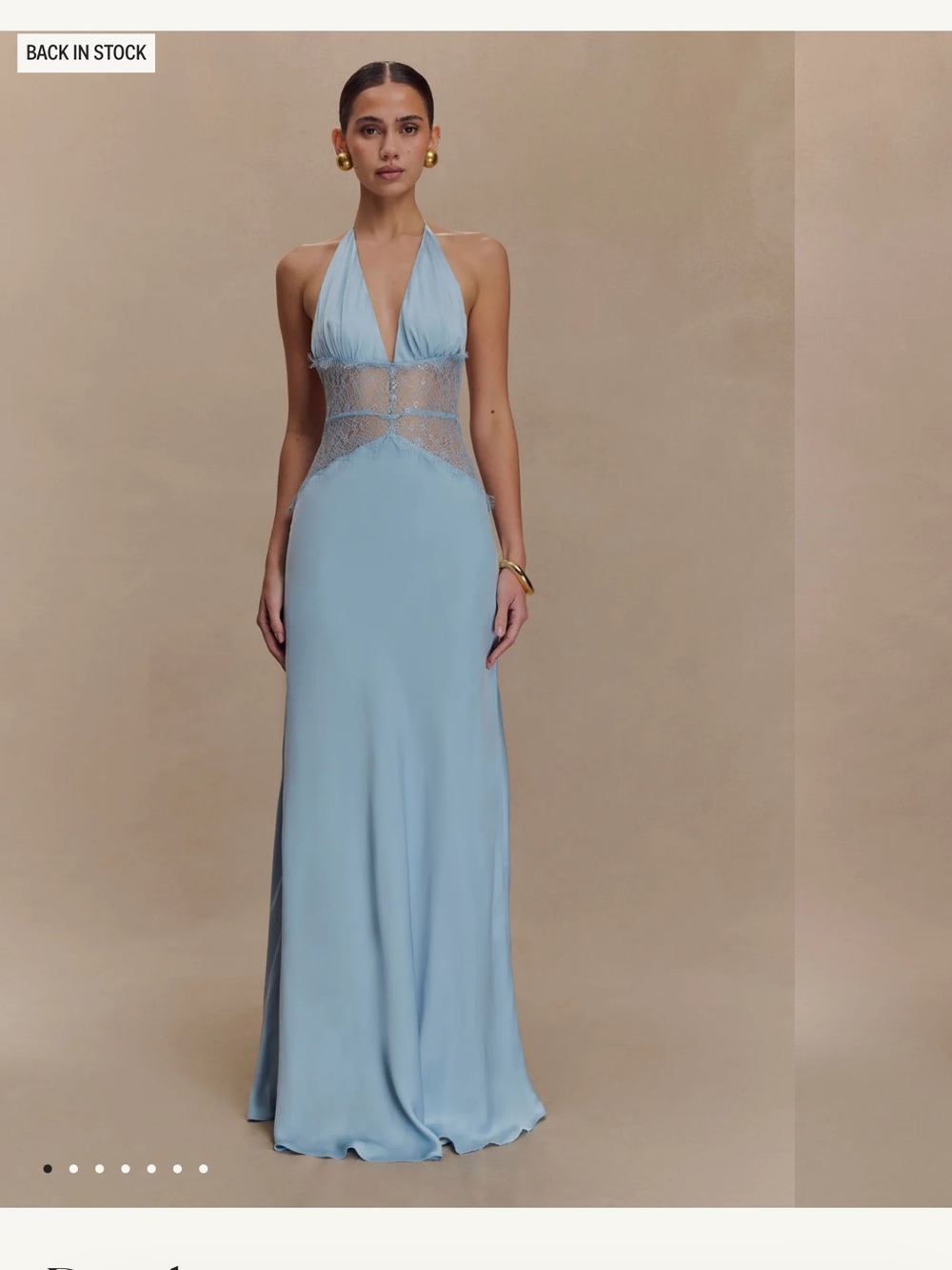 Meshki Pale Blue Halter Backless Evening Gown